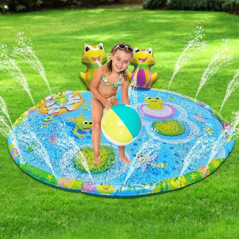 Water Play Pad Toys Inflatable Frog Sprinklers Splash Mat for Kids Children