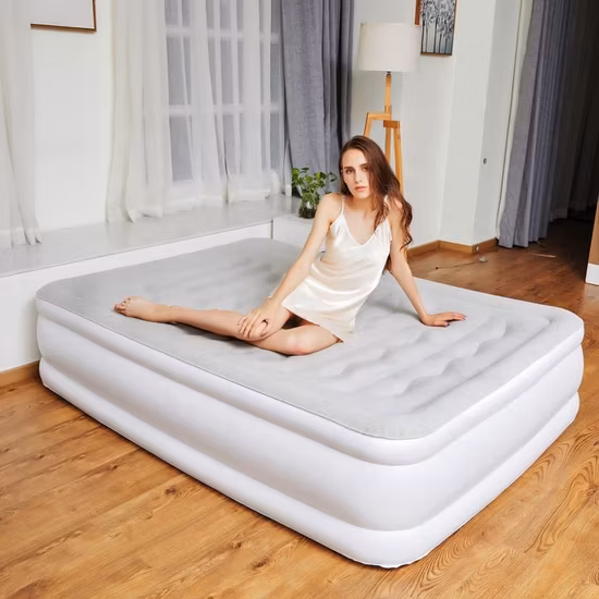 Colchão de ar individual flocado inflável com impressão em grade 24 furos