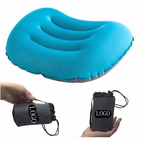 Almofada em forma de U com bomba de pressão portátil para acampamento com enchimento de ar